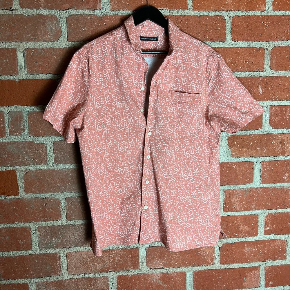 Men's Saks Fifth Avenue Short Sleeve Button Pattern Shirt - orange sz XL